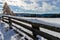 View to a winter landscape with wooden fence, near to Marisel village from Cluj county, Romania