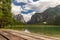 View of Toblacher See, lake in the north Italy