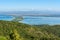 View of Tombolo della Giannella in lagoon Orbetello on peninsula Argentario. Italy