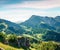 View from top of cableway above the Konigsee lake on Schneibstein mountain ridge. Bright summer morning on a border of Germany and