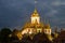 A view of the top of Chedi Loha Prasat Metal Palace of the Buddhist temple of Wat Ratchanadda in the evening twilight. Bangkok,