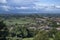 View from top of Glastonbury Tor overlooking Glastonbury town in