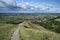 View from top of Glastonbury Tor overlooking Glastonbury town in