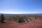 View of a top of Lava Butte cinder cone capped with a crater in Bend, Oregon.