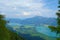 View from the top of the mountain called Bleckwand overlooking Wolfgangsee in Austria, Europe