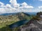 The view from the top of the mountain. Golden Lake in the Ergaki Nature Park