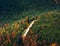 View from the top of the mountain to the autumn Vosges mountains in Alsace. Autumn colors and amazing space and freedom around