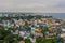 View from the top of the new lighthouse of Puducherry in South India over the city on overcast day