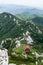 View from the top of peak to a mountain shelter