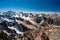 View from the top of Pik Uchitel peak with cross. Ala Archa Alpine National Park Landscape near Bishkek, Tian Shan Mountain Range