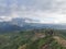 view at the top Sosodikon Hill Kundasang and a group of hikers during cloudy day.