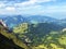 View from the top of Tierberg above the Oberseetal valley and in the Glarus alps mountain masiff, Nafels Naefels