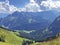 View from the top of Tierberg above the Oberseetal valley and in the Glarus alps mountain masiff, Nafels Naefels