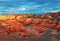 The view from the top to the canyon, sunset sky, erosion