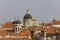 View from the top of town walls of Dubrovnik roofs, with Cathedral dome