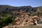 View from the top of the village of Albarracin in the province of Teruel, Aragon Spain with a view of the roofs of the house, the