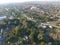 View from the top of the village. Houses and gardens. Countryside, rustic landscape. Aerial photography