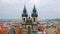 View of tops of Church of Mother of God before Tyn in old town Prague in daytime