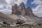 View of the tops of Tre Cime in Italy.