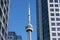 View of Toronto CN Tower between two buildings