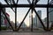 A view of Toronto downtown and CN tower throug bridge structure