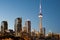 A view of Toronto downtown over the marina Quay west at sunset