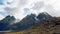 View on the Torres del Paine mountain range with snow filled tops