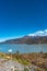 View of Torres del Paine National Park and its lagoon with icebergs, Patagonia, Chile