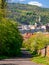 View from the tourist path to the center of the city of Usti nad LabemCzech Republic, with church with leaning tower.