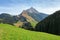 View towards the alpine village Lechleiten from the village of Warth. State of Vorarlberg, Austria