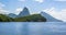 A view towards Anse Chastanet Beach, St Lucia with the Pitons in the distance