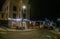 A view towards the beach at night in Saundersfoot village in Wales