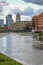 View towards Canary Wharf from River Lea, Bow.