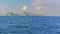 A view towards Capri Island from a fast motor launch crossing the Gulf of Naples, Italy