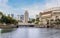 A view towards the Elgin and Anderson bridges over the Singapore river in Singapore, Asia