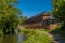 A view towards Leicester Lane from the towpath on the Grand Union Canal in Market Harborough