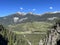 View towards the picturesque valley of the river Albula or Alvra from the canyon of the alpine stream Schaftobelbach