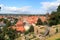 View towards Pirna cityscape with St. Marys Church from Sonnenstein castle