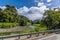 A view towards a river in the foothills of the tropical rainforest in Puerto Rico