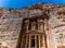 A view towards the Treasury building facade in the ancient city of Petra, Jordan