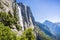 View towards Upper Yosemite Falls; Half Dome in the background, Yosemite National Park, California