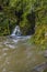 A view towards the waterfalls at Ffynone, Wales after heavy rainfall