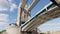 View of Tower Bridge in London from underneath travelling down the river Thames