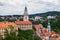 View of tower of Cesky Krumlov castle, Czech republic