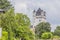 View on tower of Eltville castle at river Rhine in Germany in summer