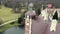 View from tower on roof of classicist castle with red facade