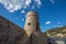 View of the tower on the sea in the city of Recco , Genoa Genova Province, Liguria, Mediterranean coast, Italy