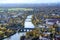 View from Tower of Ulm Minster to twin cities: City of Ulm - Baden-Wuerttemberg - and Neu Ulm - Bavaria -  River Danube, Germany