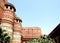 View on the towers of inner gate and part of walls of the ancient Red Fort of Agra, India