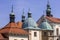 View of towers of Passion and Marian sanctuary of Bernardine Fathers and chapels, Kalwaria Zebrzydowska, Poland